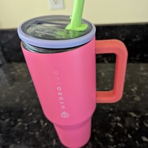 HydroJug Pink Tumbler with Green Straw